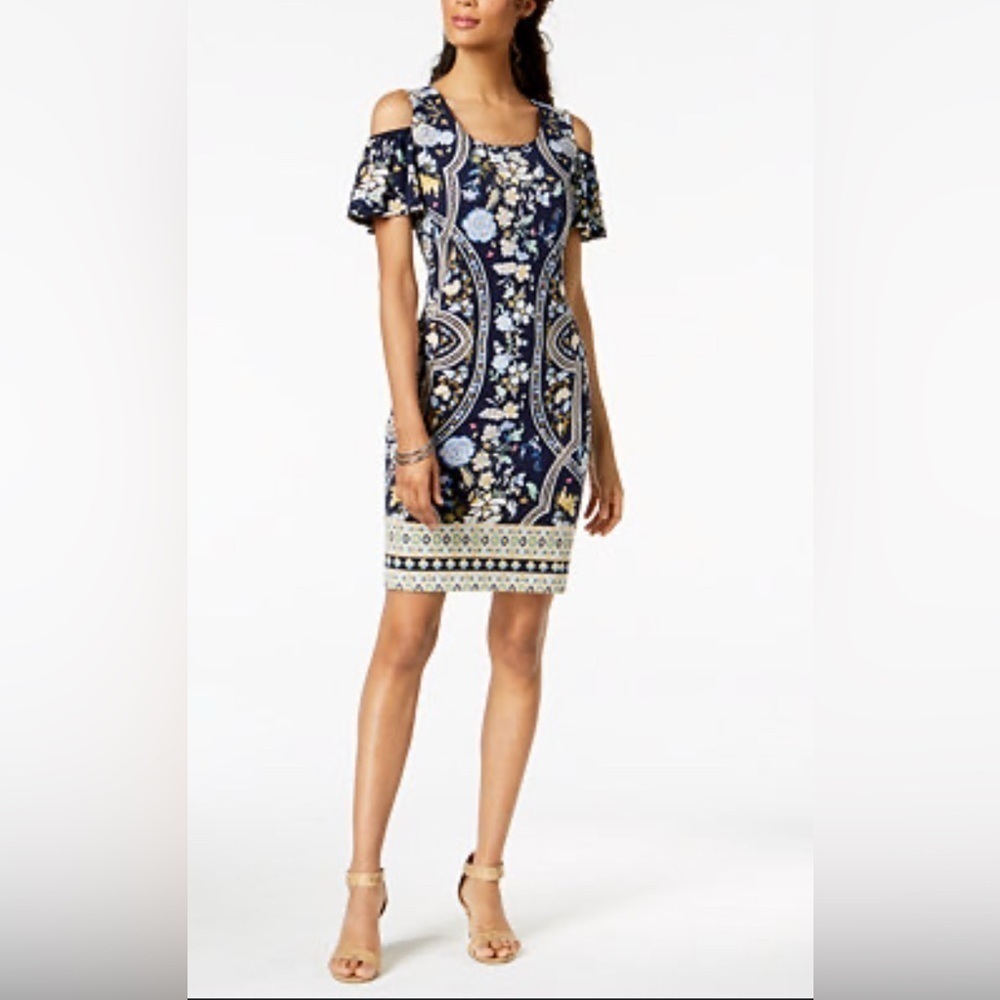 JM Collection Printed Cold-Shoulder Dress